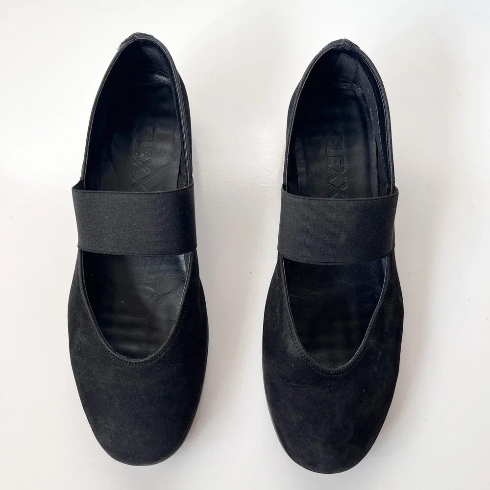 The Flexx Black Suede Mary Jane Elastic Strap Wedge Shoes EU 41‎ US 9.5